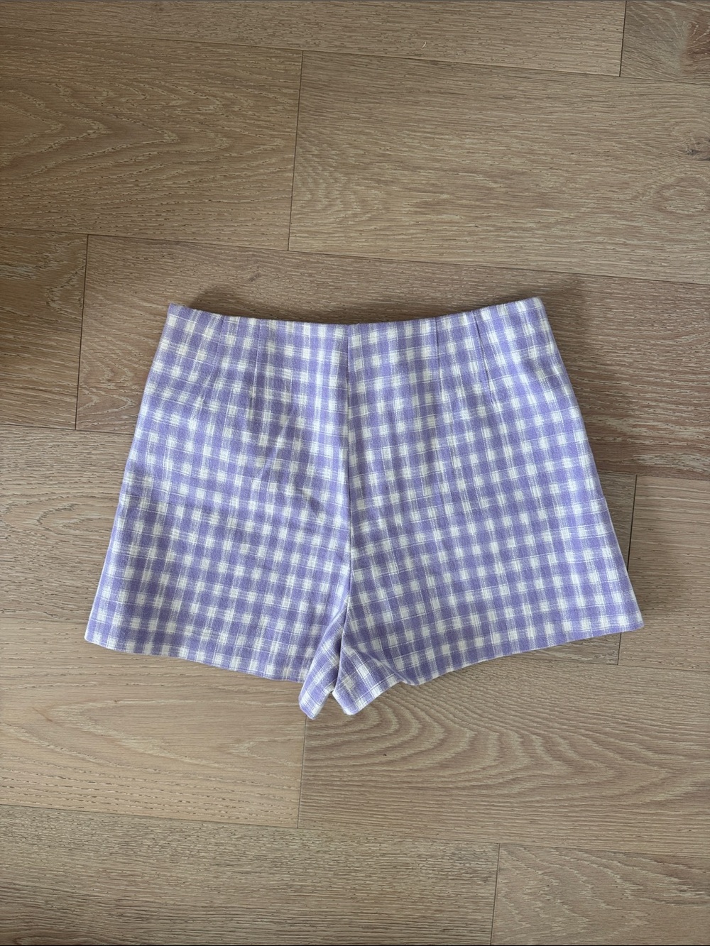 ZARA Purple & White Gingham Check High Rise Shorts Stretch M - Picture 3 of 3